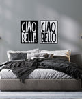 Ciao Bello poster with bold black lettering, perfect for monochrome decor
