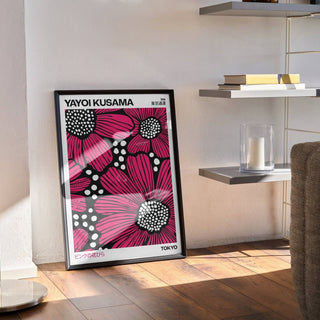 Decorative pink posters with floral artwork and minimalist flair