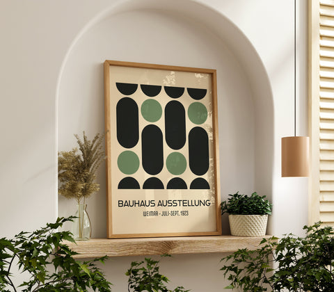 Modern geometric green and black Bauhaus poster