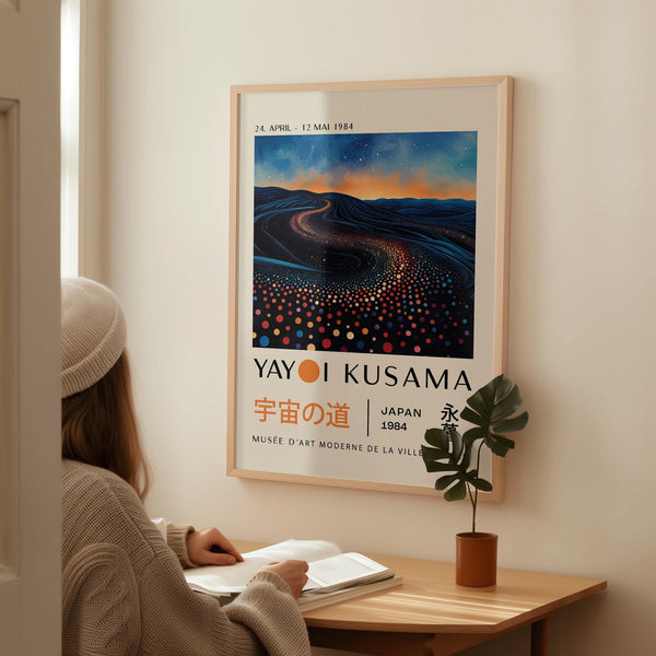 Yayoi Kusama infinity room print blending surrealism and abstraction