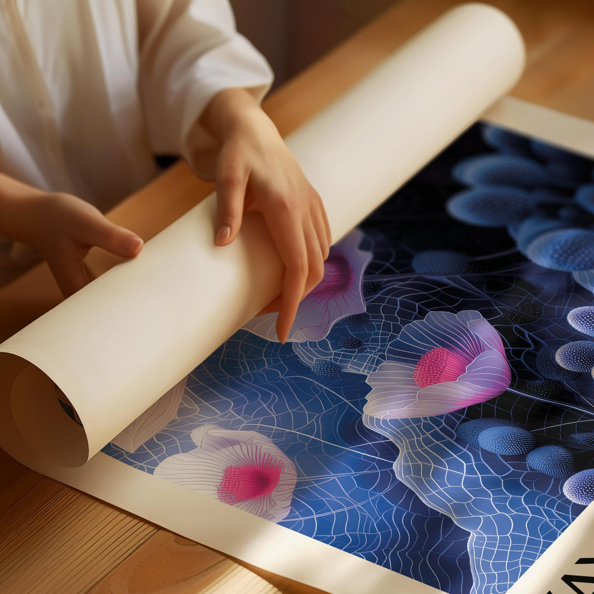 Intricate floral design in premium purple abstract wall art print