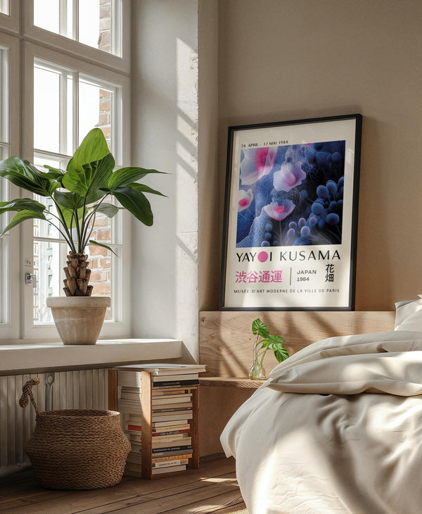 Kusama-inspired purple abstract wall art perfect for modern bedrooms