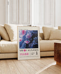 Large blue floral wall art for living room decor.