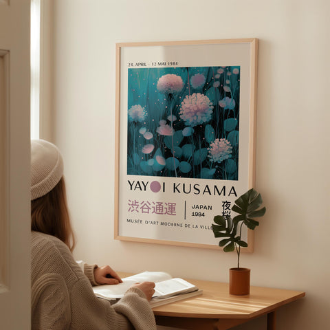 Night Blossom teal wall art for Japandi-inspired decor.