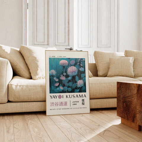 Modern dandelion print in teal for living room decoration.