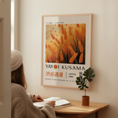 Golden wheat field art for cozy autumn decor.