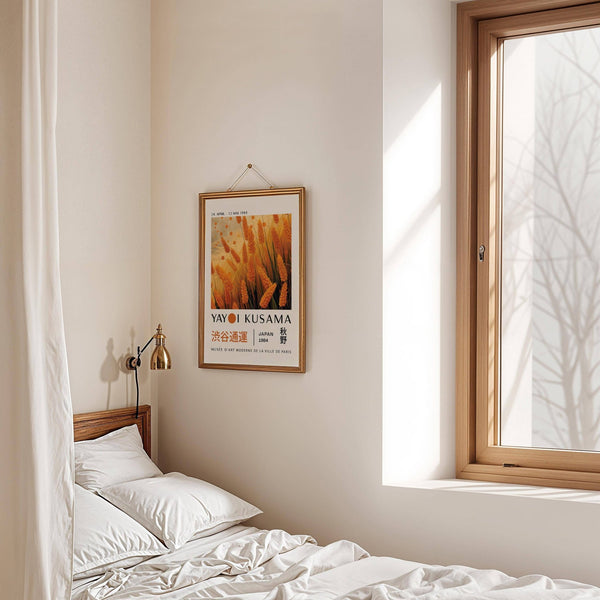 Serene autumnal wall art with fall color blocking and Kusama influence