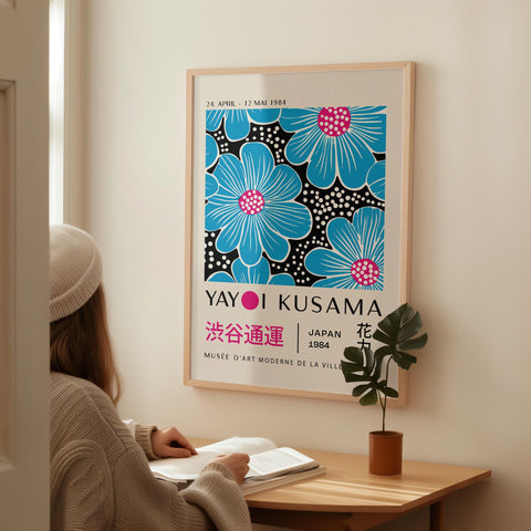 Yayoi Kusama blue floral art print