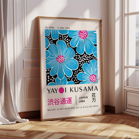 Bright blue flowers Yayoi Kusama print