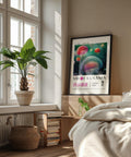 Home decor idea with a Yayoi Kusama jellyfish poster on a stylish wall