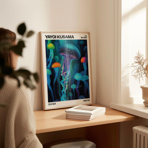 Pop art-inspired jellyfish poster for modern home and office decor.