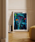 Contemporary colorful poster for home decor, featuring jellyfish.