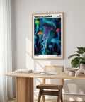 Colorful jellyfish pop art poster for living room or office wall decor.