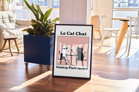 Quirky cafe wall art featuring funny cats