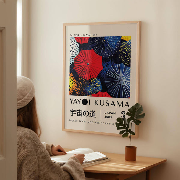 Abstract Japanese home decor featuring Kusama-inspired motifs