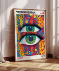 Vibrant Yayoi Kusama colorful wall art with abstract pop art design.