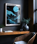 Office wall art featuring a peaceful light blue wave, perfect for Japandi-inspired decor.