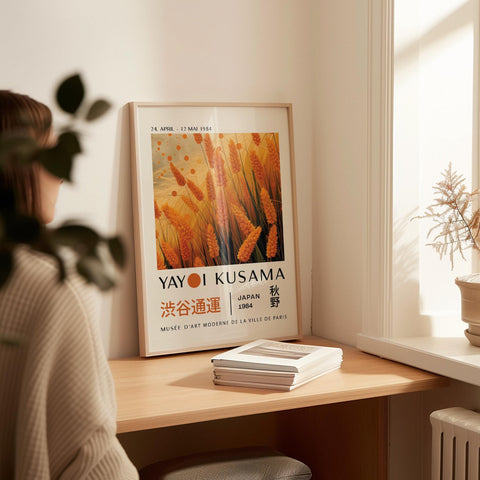 Rustic wall art with autumnal wheat field design.