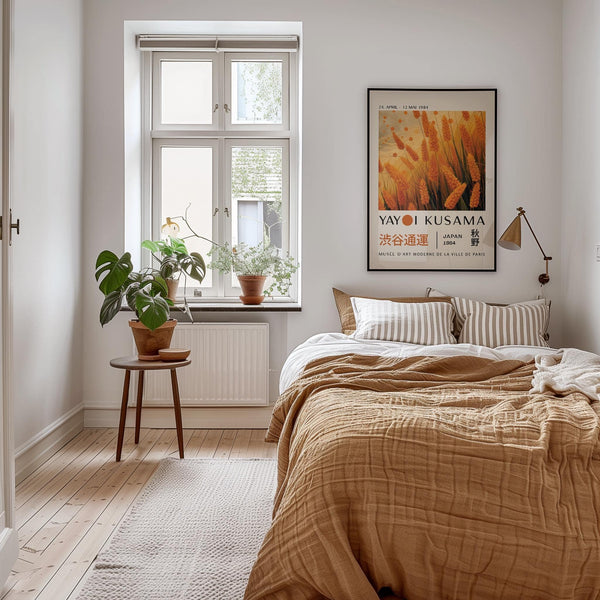 Wheat field autumnal wall art print for Japandi-style bedroom walls