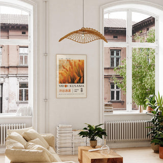 Kusama-inspired autumnal wall art in warm orange and yellow hues