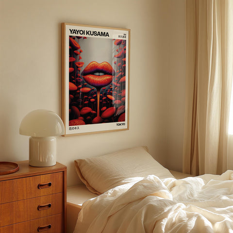 Surreal lips poster for contemporary bedroom decor.