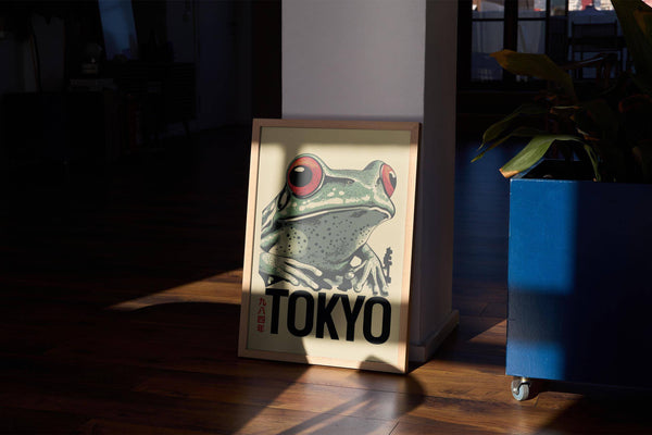 Decorative frog poster inspired by Japanese aesthetics