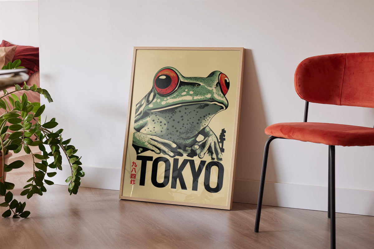 High-quality frog poster with a vibrant red-eyed design