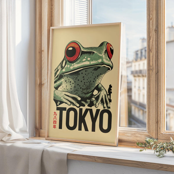 Contemporary frog poster featuring a dynamic illustration