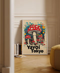 Surreal Tokyo mushroom art print for living room decor.