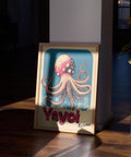 Close-up of octopus design in a vintage-style poster