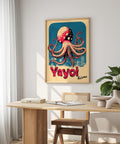 Colorful ocean-themed poster with vintage flair