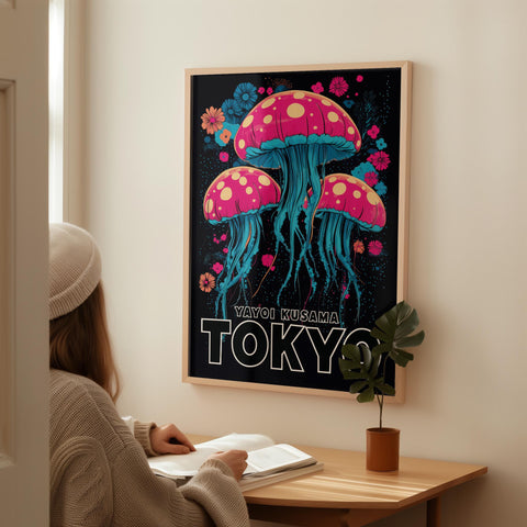 Yayoi Kusama Jellyfish Poster – Colorful Ocean Wall Art