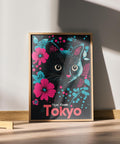 Cat wall art with vibrant floral accents