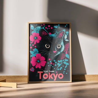 Playful Japanese cat art poster for creative studio or gallery wall