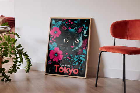 Bright and bold floral cat wall decor