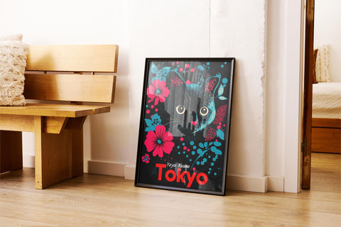 Yayoi Kusama-inspired Tokyo cat poster