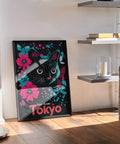 Artistic Tokyo-themed cat poster