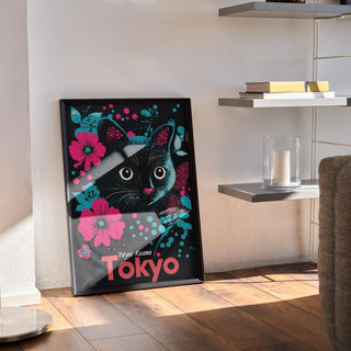 Black cat Japanese cat art poster ideal for modern minimalist interiors