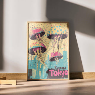 Abstract jellyfish Japan retro poster with vintage Tokyo design elements