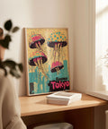 Japanese art poster featuring jellyfish and cityscape