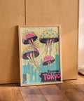 Artistic jellyfish wall decor with urban background