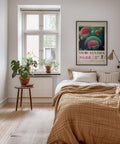 Abstract jellyfish artwork by Yayoi Kusama in bold and bright colors for bedroom wall