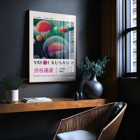 Modern and colorful Yayoi Kusama jellyfish poster for home office