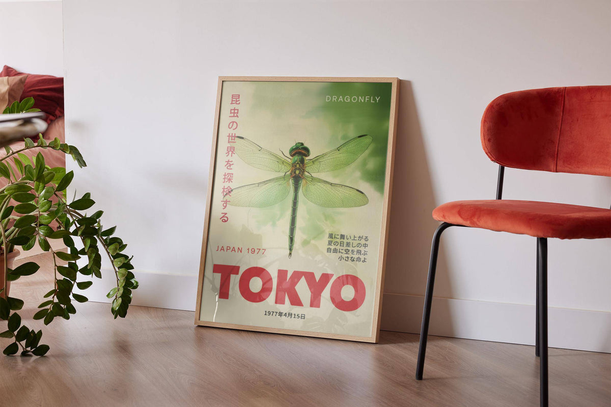 Exhibition-style poster of dragonfly wall art from Japan Week Tokyo