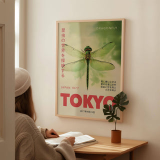 Modern Zen interior accented by dragonfly wall art poster