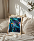 Japanese art prints with abstract jellyfish design for bedroom walls.