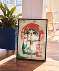 Retro Japanese decor with a lucky cat design for home or office