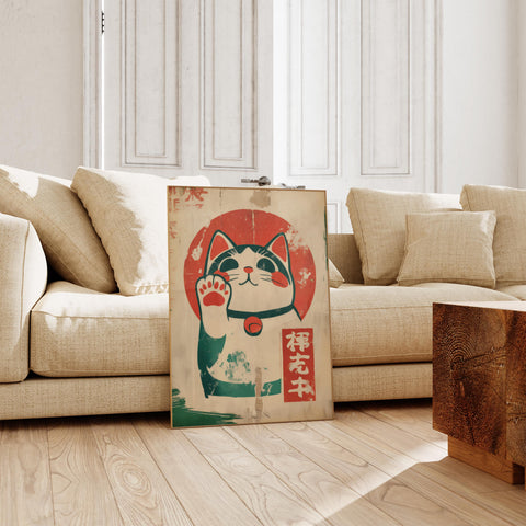 Lucky cat poster bringing prosperity and positive vibes to the home