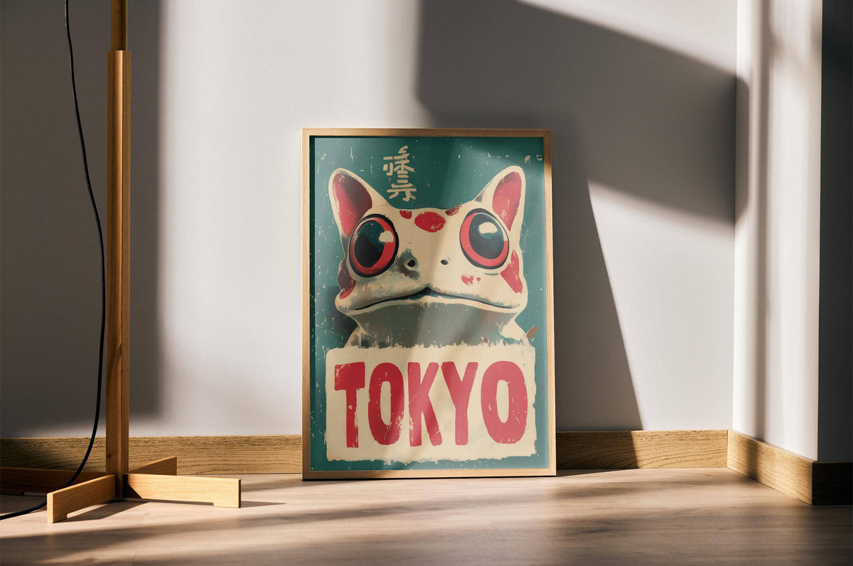Cultural artwork blending tradition and fun in frog prints style