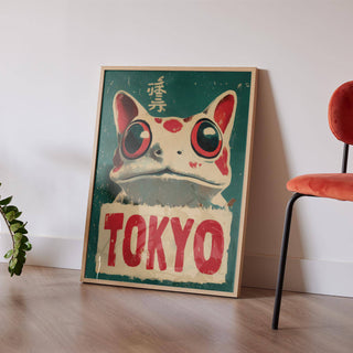 Living room with colorful frog prints featuring bold character